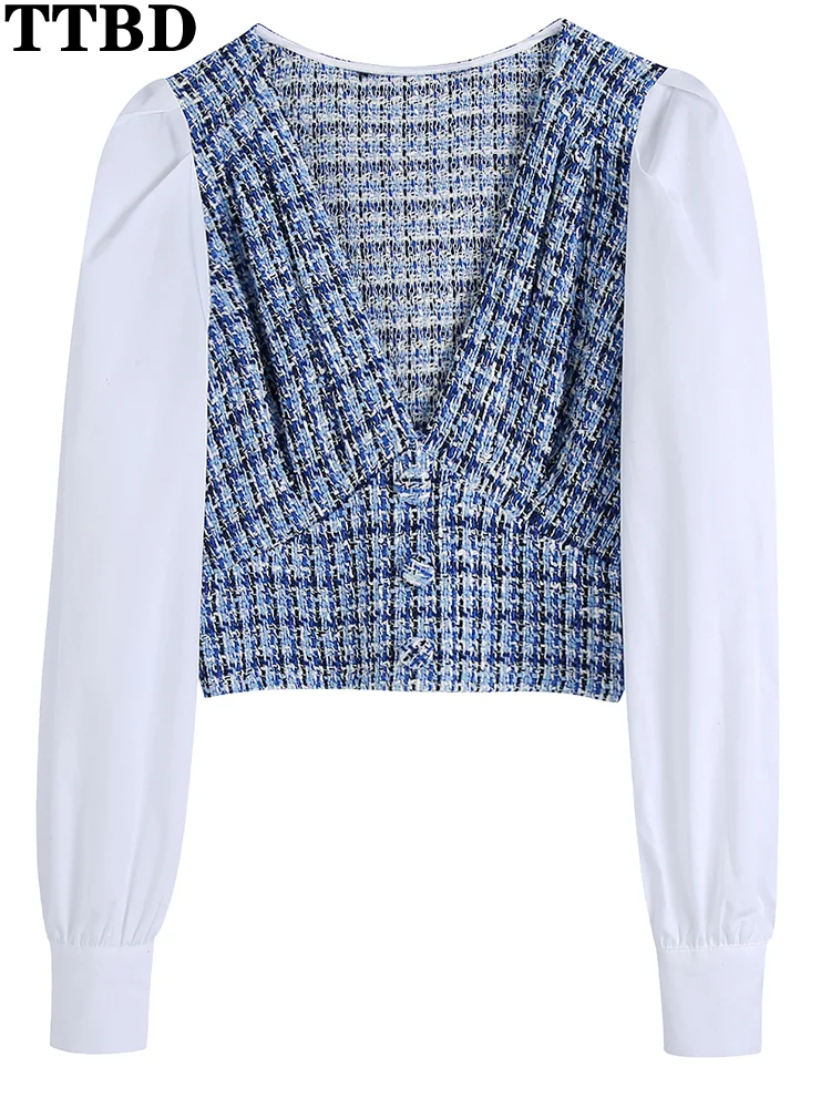 

Блузка женская твидовая с длинным рукавом, в винтажном стиле