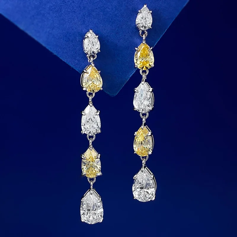 

Новинка 925, женские Роскошные инкрустированные серьги в форме груши с желтыми бриллиантами 6*9 мм