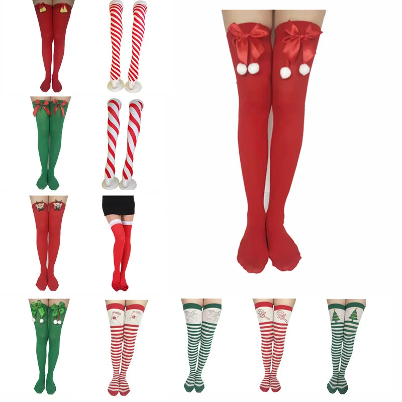 

Christmas Ornaments Socks Striped Long Stockings Christmas Decorations High Socks for Girls Striped Knee Socks navidad 2020 Noel