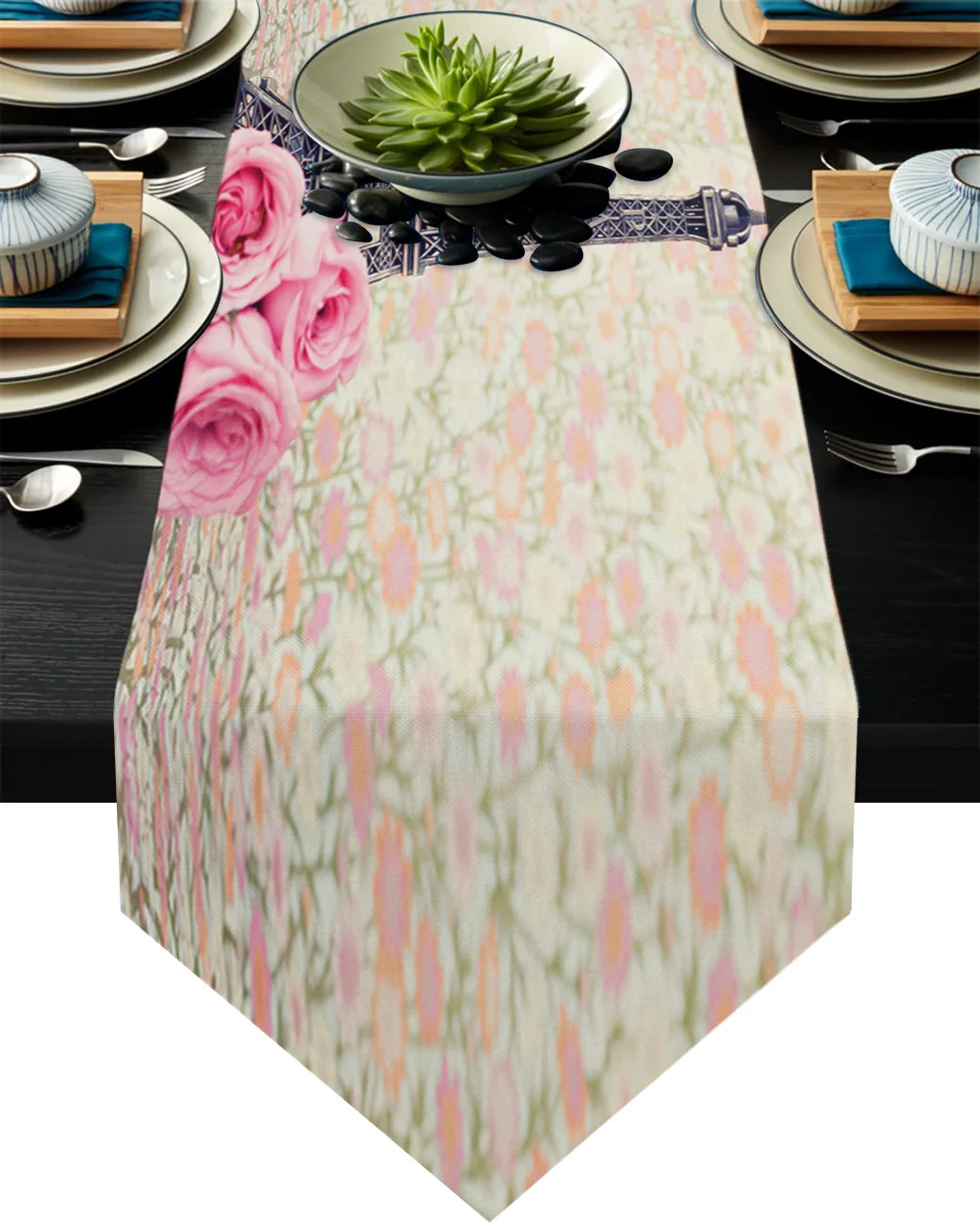 

French Eiffel Tower Floral Table Runner Kitchen Dinning Table Decor Wedding Table Decor Tablecloth and Placemats