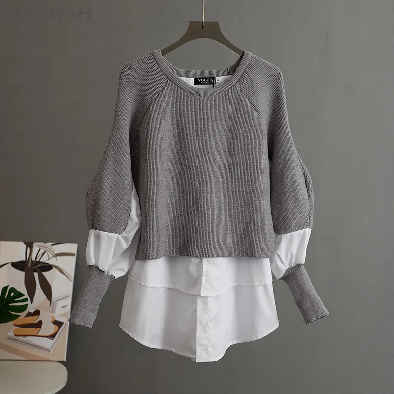 

Knitted Patchwork Women's Sweater Long Sleeve O-neck Oversize Korean Pullover 2021 Autumn Winter Casual Warm Sweaters Clothing