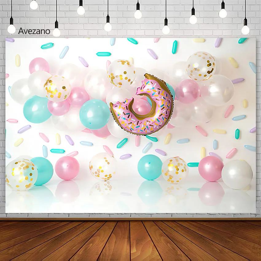 

Фон для фотосъемки с изображением милого пончика розового воздушного шара девочки дня рождения принцессы портретный Декор фоны для фотостудии