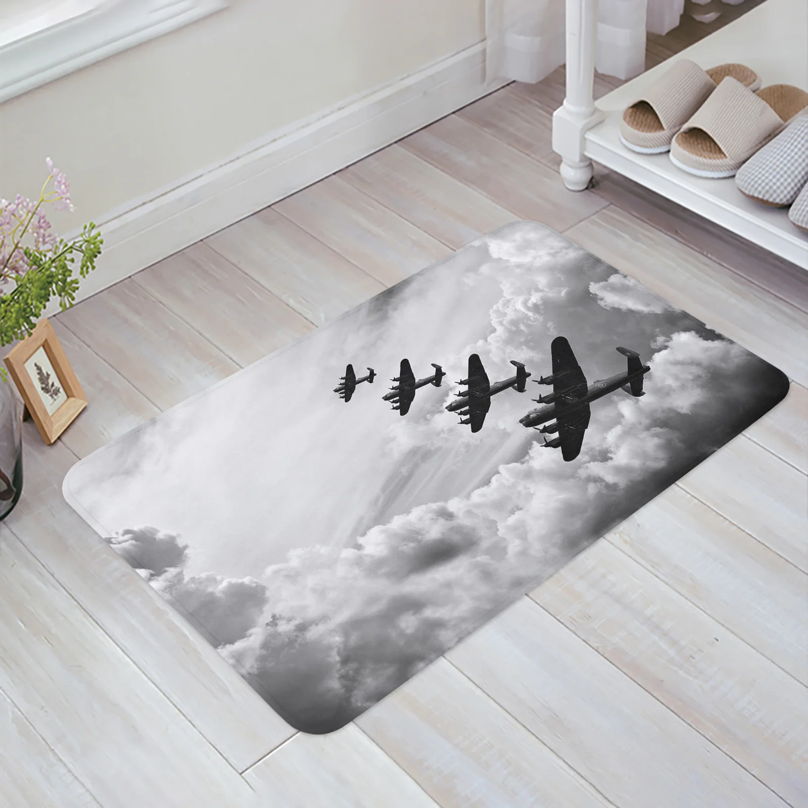 

Black And White Retro Clouds Airplane Entrance Door Mat Living Room Non-Slip Floor Carpet Bathroom Doormat Kitchen Rugs