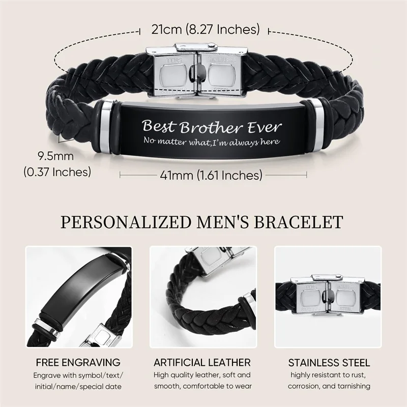 Индивидуальный кожаный браслет для мужчин из нержавеющей стали с индивидуальной