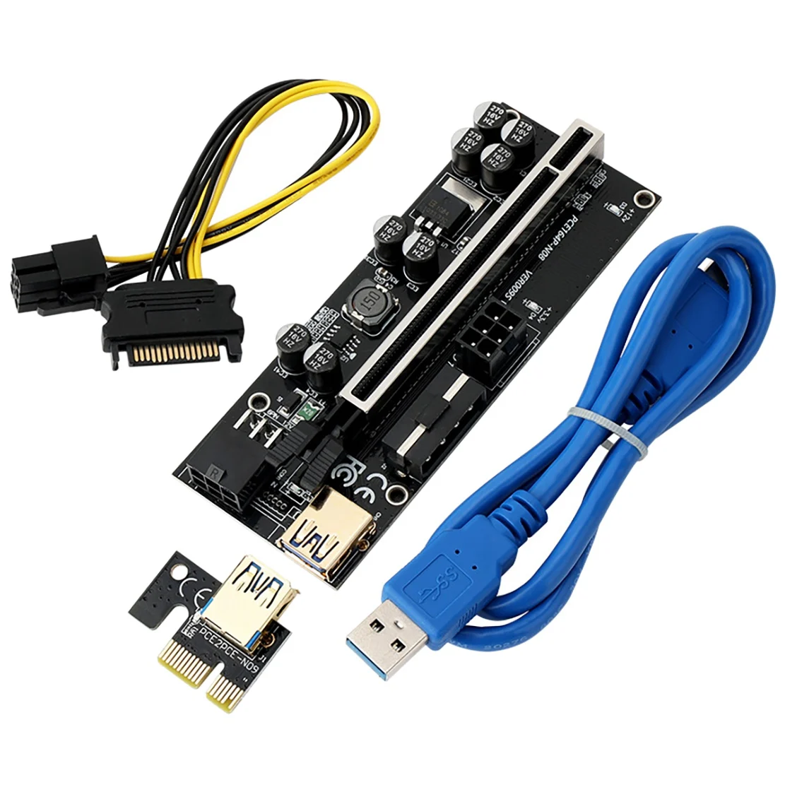 

1 Pcs VER009S PLUS Enhanced Version PCI-E 1X to 16X USB3.0 Graphics Riser Card with 8 Solid Capacitors for BTC Mining