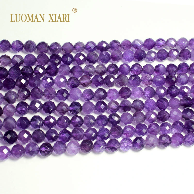 Fine 100% Natural Stone Faceted Amethyst Purple Round Gemstone Spacer Beads For Jewelry Making DIY Bracelet Necklace 6/8/10MM - купить по