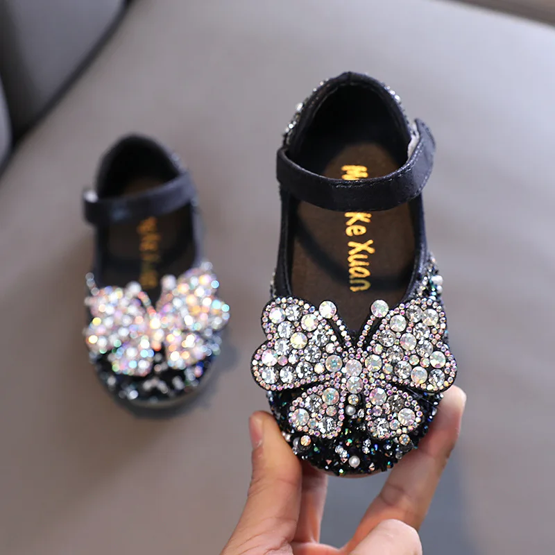 

Little Girl Fashion Princess Shoes Bow Shiny Rhinestone For Wedding Party Children Single Shoes Spring New Kids Shoes