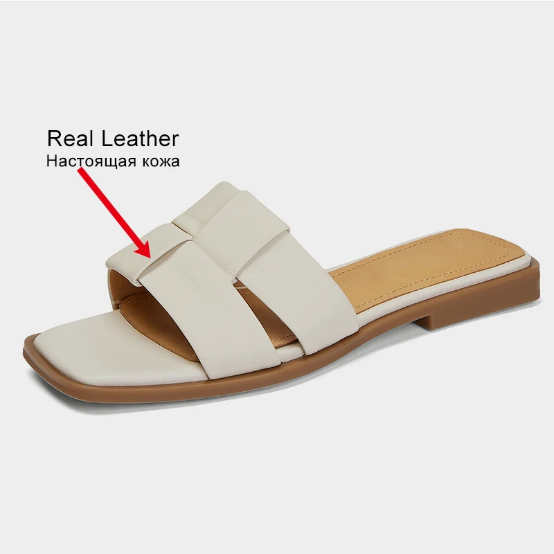 Женские шлепанцы JOZHAMTA из натуральной кожи на низком каблуке цвета в ассортименте