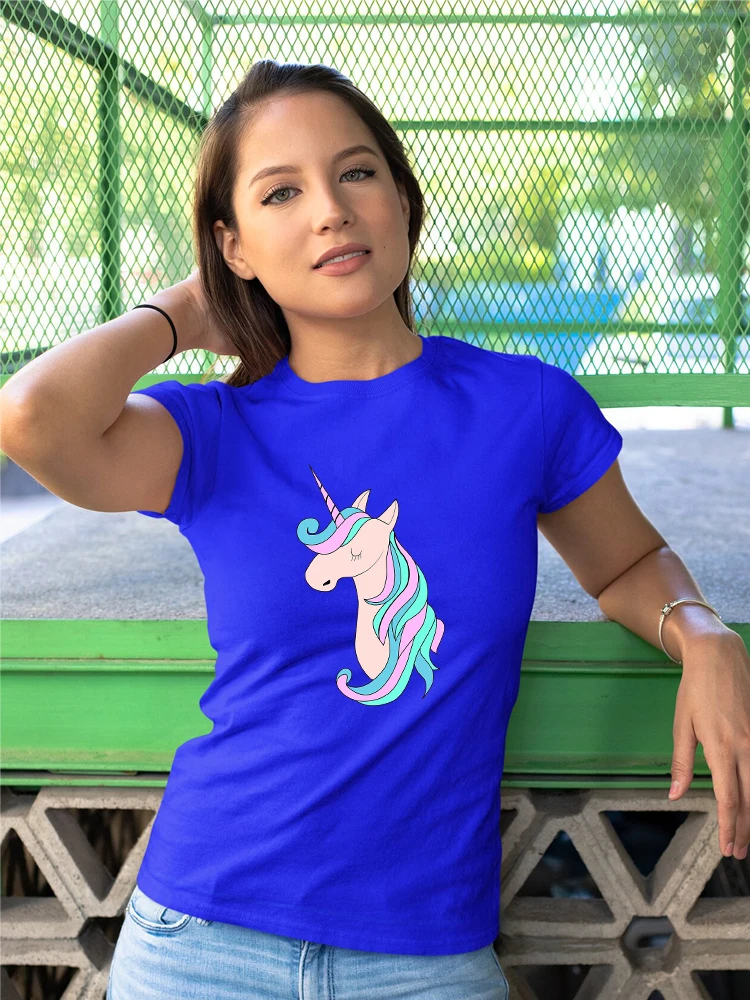 

Yeskuni Unicorn T Shirt Women Blue Fashion American Apparel 2022 New Summer Short Sleeve Streetwear Ropa Aesthetic Free Shipping