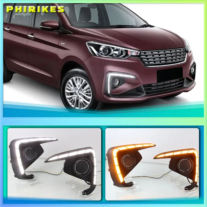 2PCS LED Daytime Running Light Daylights For Suzuki Ertiga 2018 2019 DRL Fog Lamp Cover Headlamp Yellow turn signal Lamp