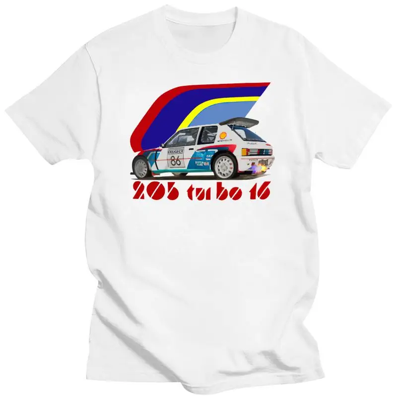 

2021 Новая модная крутая футболка 1986 T16 французские фанаты автомобилей 205 турбо 16 E2 Группа B футболка ралли машина футболка на заказ