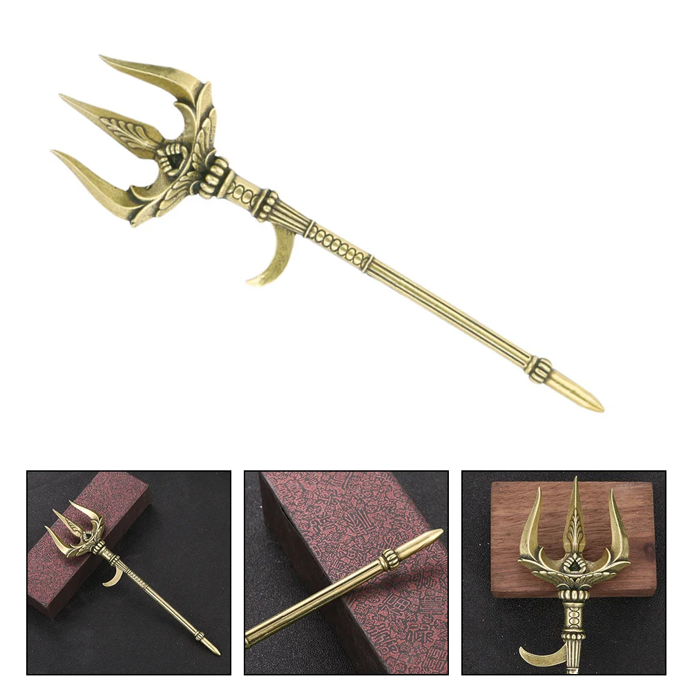 

Trident Brass Ornament Figurine Pitchfork Prop Costume Statue Lucky Shui Feng Decoration Retro Accessory Trishool Fengshui
