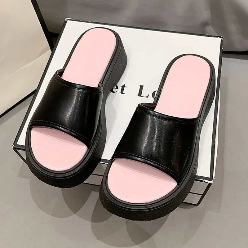 

Шлепанцы женские на толстой танкетке, наружная одежда, модные сандалии с губчатым рисунком, плоская подошва, лето 2023