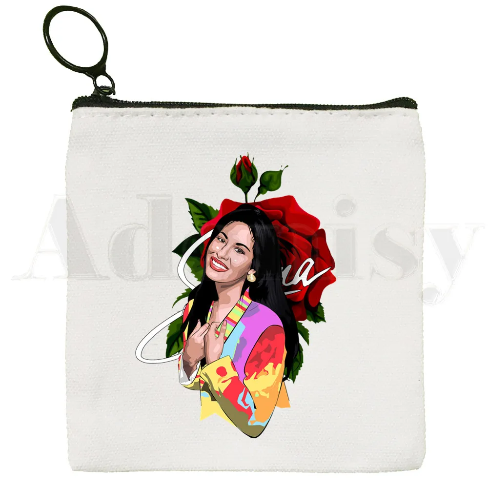 Vintage 90s La Reina SELENA QUINTANILLA Cartoon Coin Purse Illustration Key Case Simple Small Cloth Bag New Creative Coin Purse