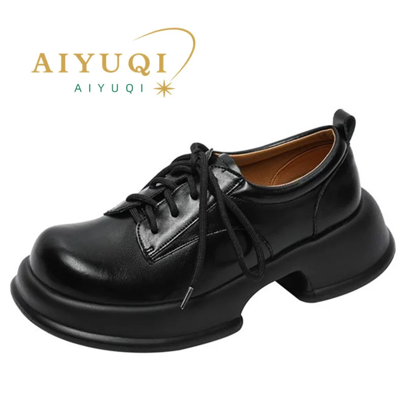 

Женские лоферы на платформе, повседневные туфли в стиле преппи для девушек, на шнуровке, с круглым носком, на массивном каблуке, в британском стиле, новинка 2023