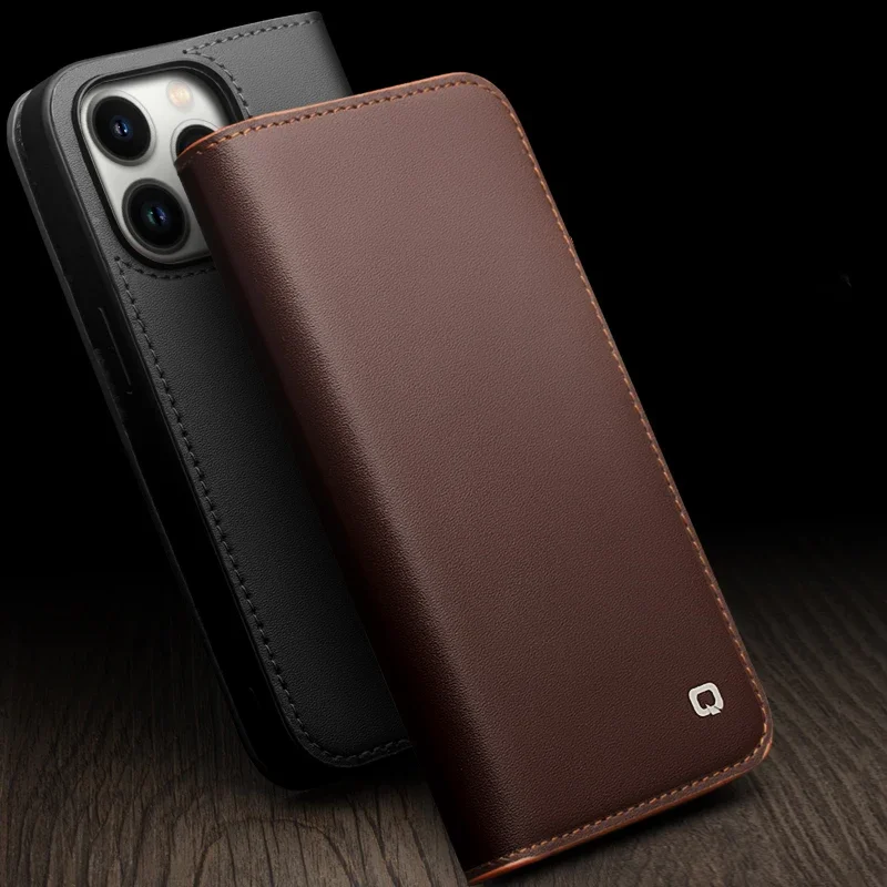 Новый флип-чехол QIALINO из натуральной кожи для iPhone 14 13 12 Pro Max чехол телефона ручной