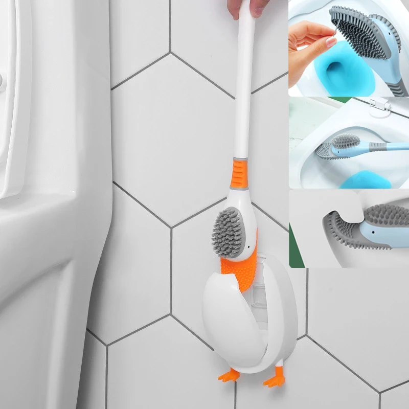 

Экологичная силиконовая щетка для унитаза, настенная щетка без отверстий в мертвых углах, чистящая щетка и держатель для унитаза, набор акс...