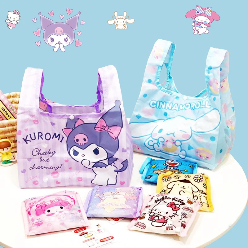 

Sanrioed Foldable Handbag Kawaii Anime Kuromi Melody Kt Cat Pom Pom Purin Cute Portable Shopping Bag Strong Durable Lovely Gifts