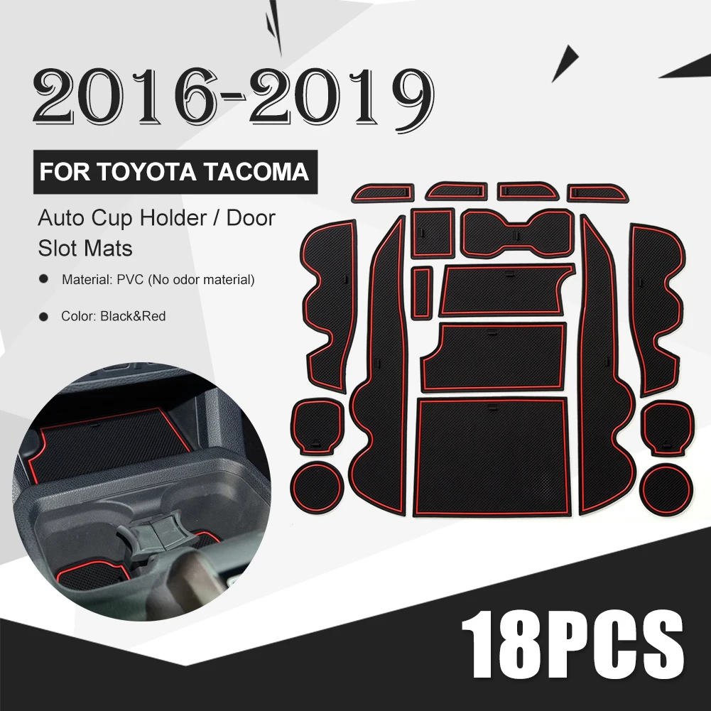 

For Toyota Tacoma 2016-2019 Non-Slip Liner Cup Holder Insert Anti-Dust PVC Center Console Door Pocket Inserts Mats Accessories