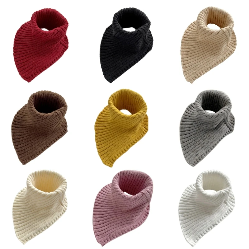 

Women Ribbed Knit Turtleneck Faux Collar Stretch Triangular Circle Scarf Warmer