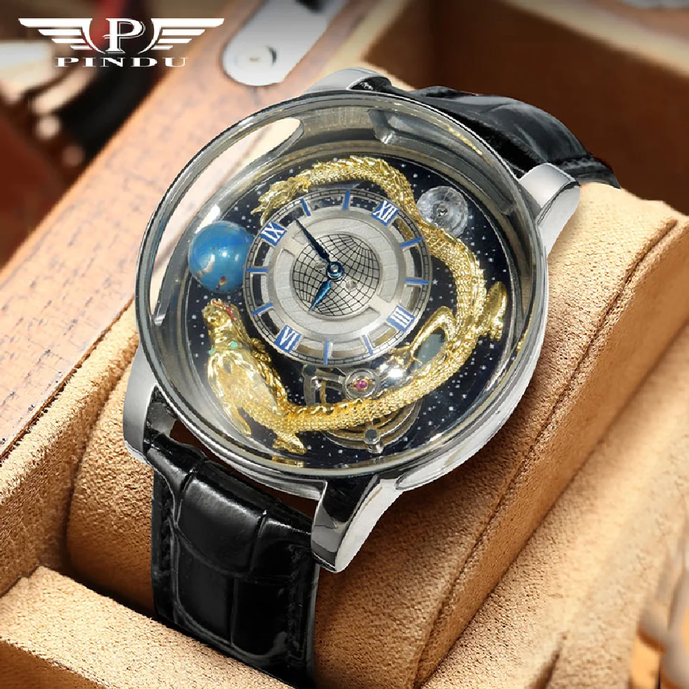 

New Design Celestial Watch Tourbillon Man Watch PINDU New Watch Men's Quartz Wristwatches Blue Rose Gold Jacob Co Leather Watch