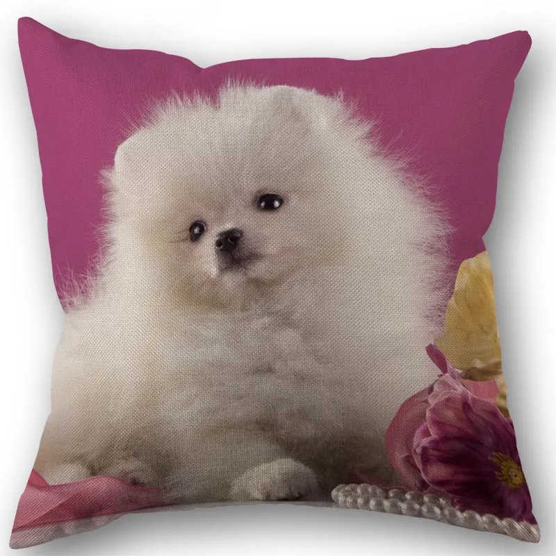 

New Custom Pomeranian Dog Pillowcase Cotton Linen Fabric Square Zipper Pillowcase 45X45cm Wedding Decorative Pillow cover