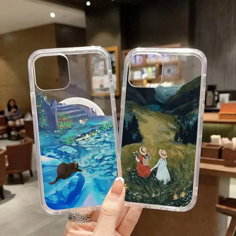 

oil painting landscape Phone Case For iPhone 13 12 11 Mini Pro Max transparent Super Magnetic MagSafe Cover