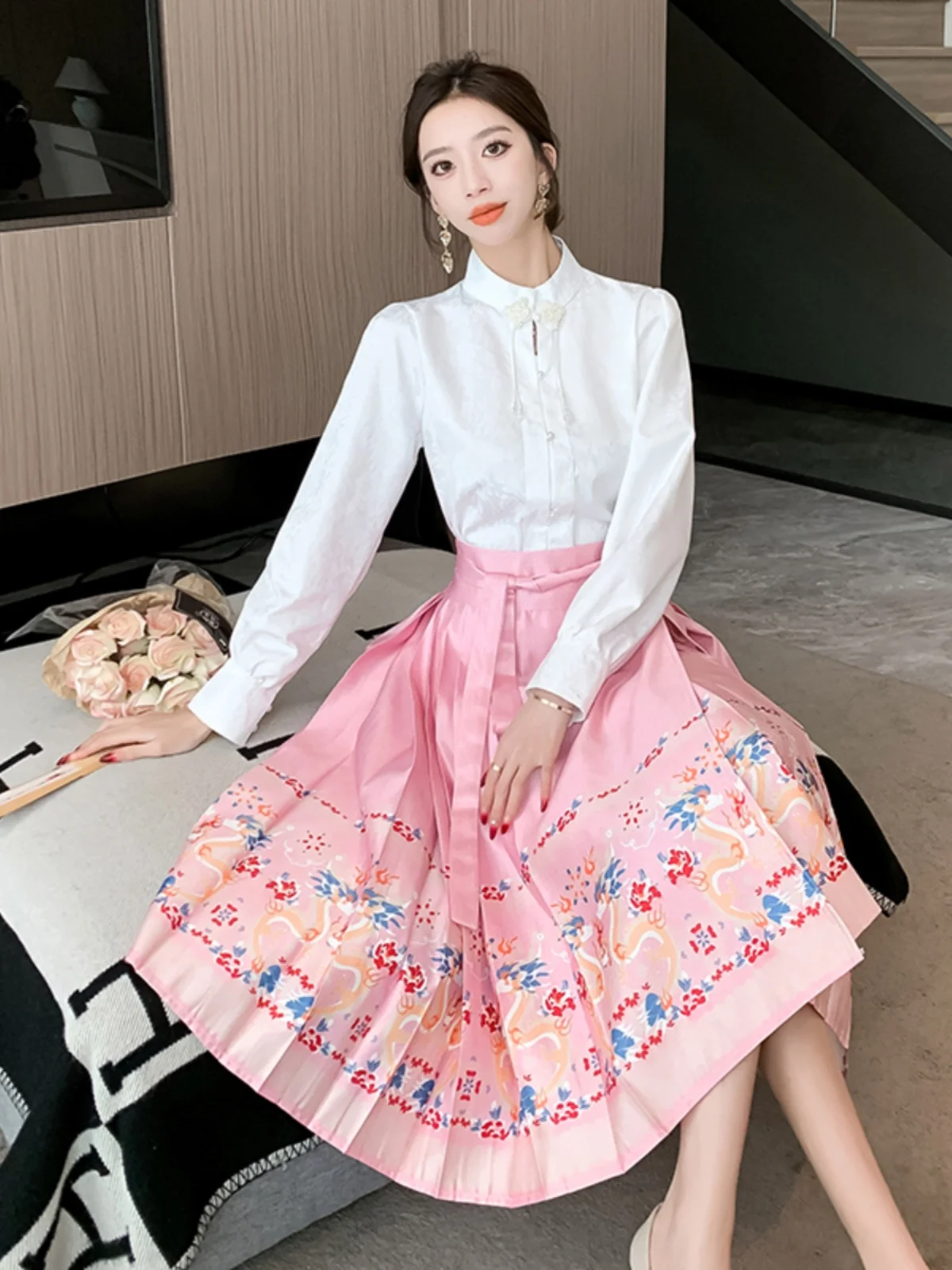 Китайский Sle Бессмертный Элегантный Розовый Жилет Юбка Топ Комплект 2024 Весна