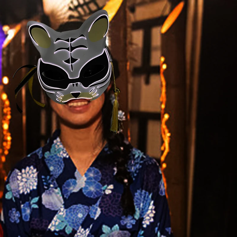 

2022 new product Halloween Christmas bar party masquerade mask cosplay animal mask luminous tiger mask (White style)