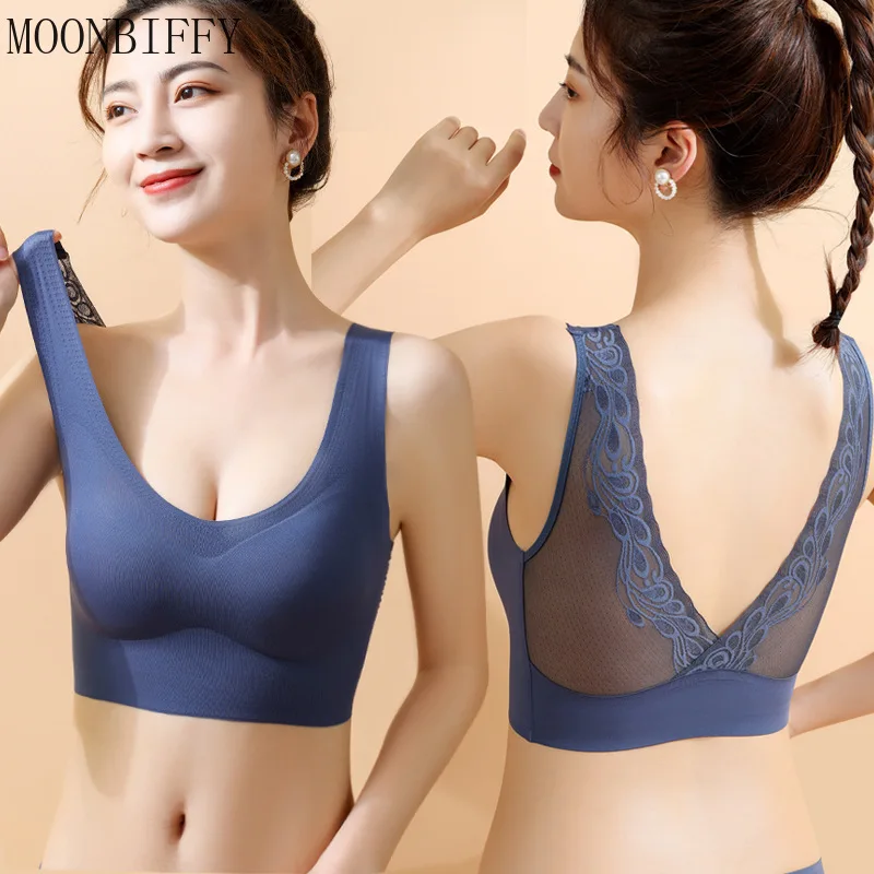 

Women Sexy Seamless Bra Wireless Brassieres Lace Latex Push Up Bras Invisible Backless Female Underwear with Pad Bralette