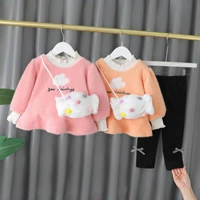 girls thick suit baby plus fleece jacket childrens cute cartoon warm suit girls outfits