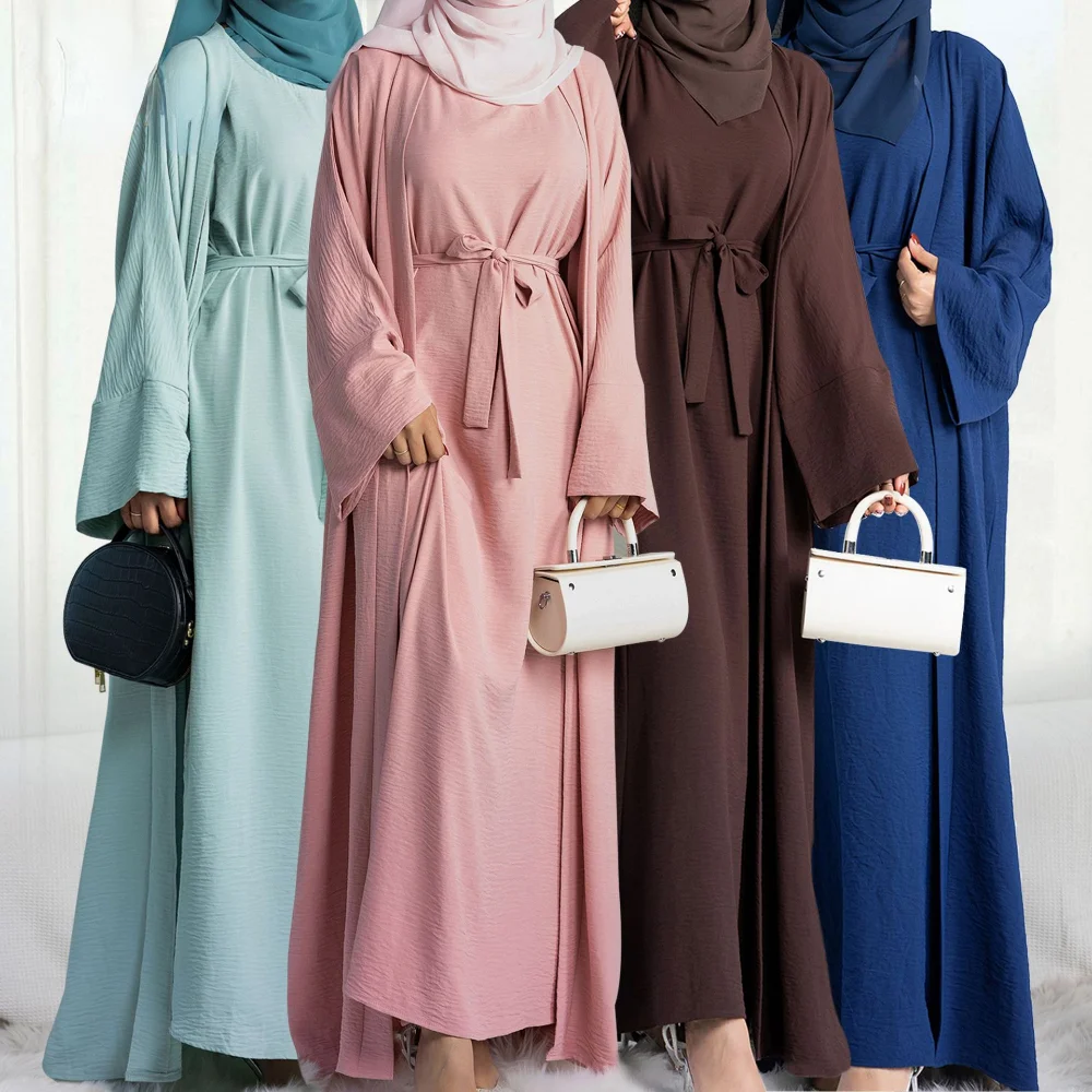 

Middle East Dubai Abaya Turkey Solid Color Two-piece Set Islamic Clothing Muslim Sets Femme Musulman 2 Pieces Modest Abaya Femme