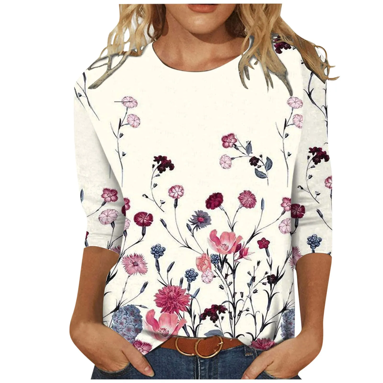 

Plus Size Blouse Women 2023 autumn O Neck Long Sleeve Floral Print Casual tees Loose Oversized Ladies Tops female clothes