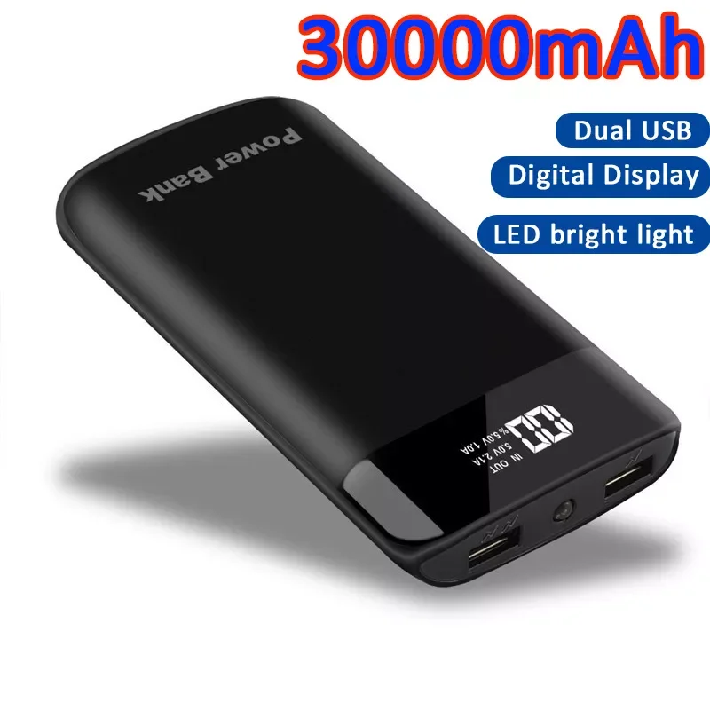 

NEW2023 Two-way Fast Charging Power Bank 30000mAh High Capacity Charger Digital Display External Battery Flashlight for iPhone