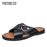 vryheid summer mens slippers leather fashion breathable slip on designer shoes casual beach slides outdoor flip flop size 38 48