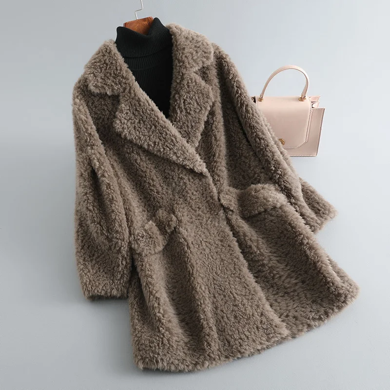 

Зимнее пальто, Высококачественная Женская куртка из натурального меха, Женское пальто из 100% овечьей шерсти, стрижка из 2023 овечьей шерсти, Же...