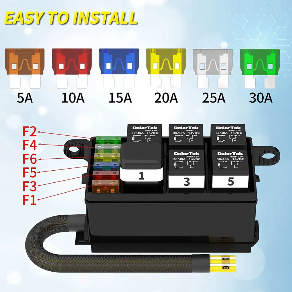

6-Way Fuse Box 24V 6 Slots Relay Block ATC Fuse Blocks Fuse Relay Box Kit