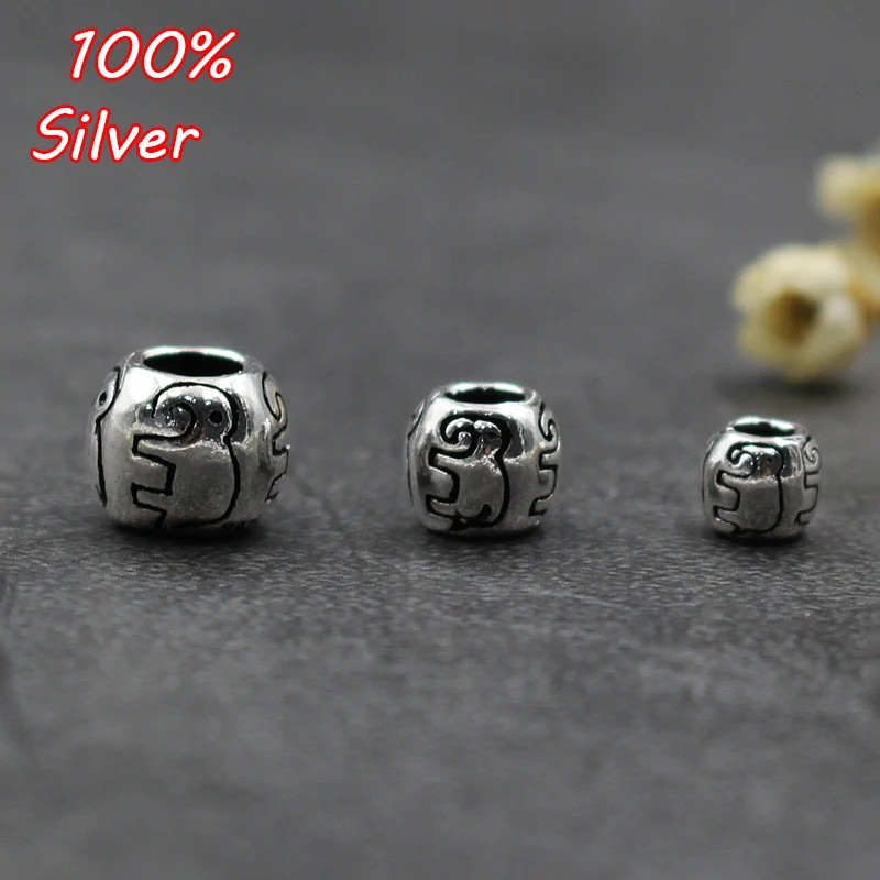 

2pcs 925 Silver Color Jewelry Beads Elephant Pattern Ancient Silver Spacer Beads Pure Silver Jewelry Accessories Bracelet Beads
