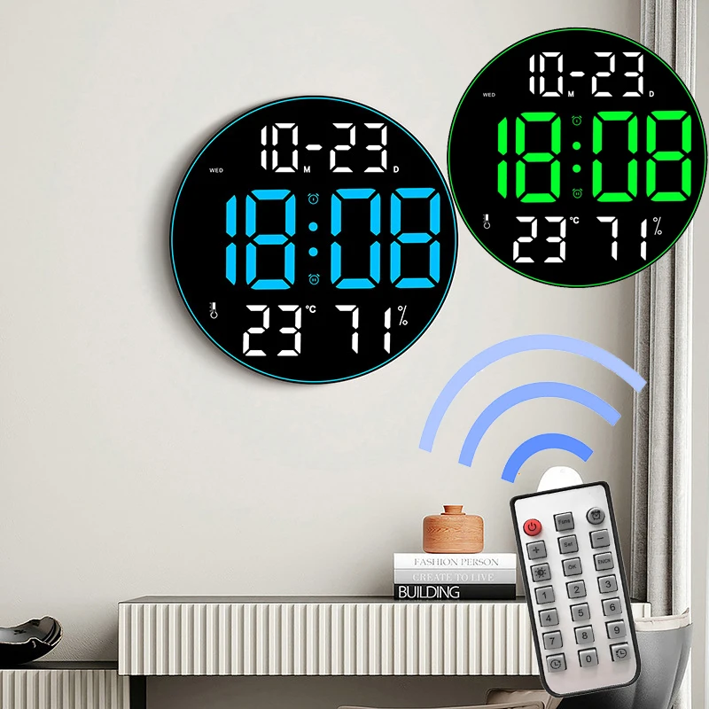 

12inch Large Screen LED Round Wall Clock Humidity Temperature Date Display Digital Clock USB Desktop for Living Room Decoration