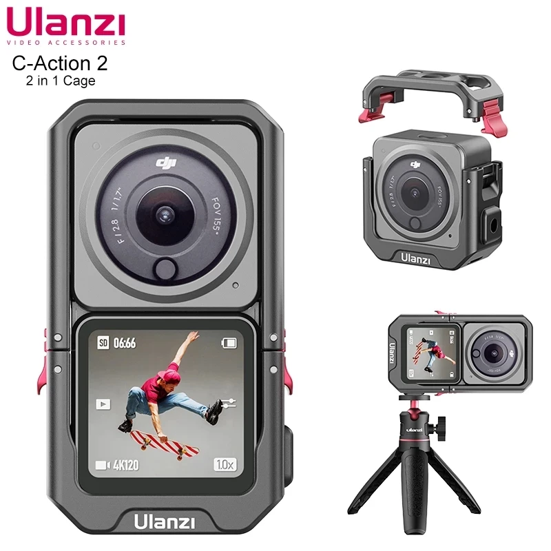 

Ulanzi C-Action2 Metal Cage for Dji Action 2 Magnetic Frame Case with 1/4 Screw Cold Shoe Action Camera Accessories