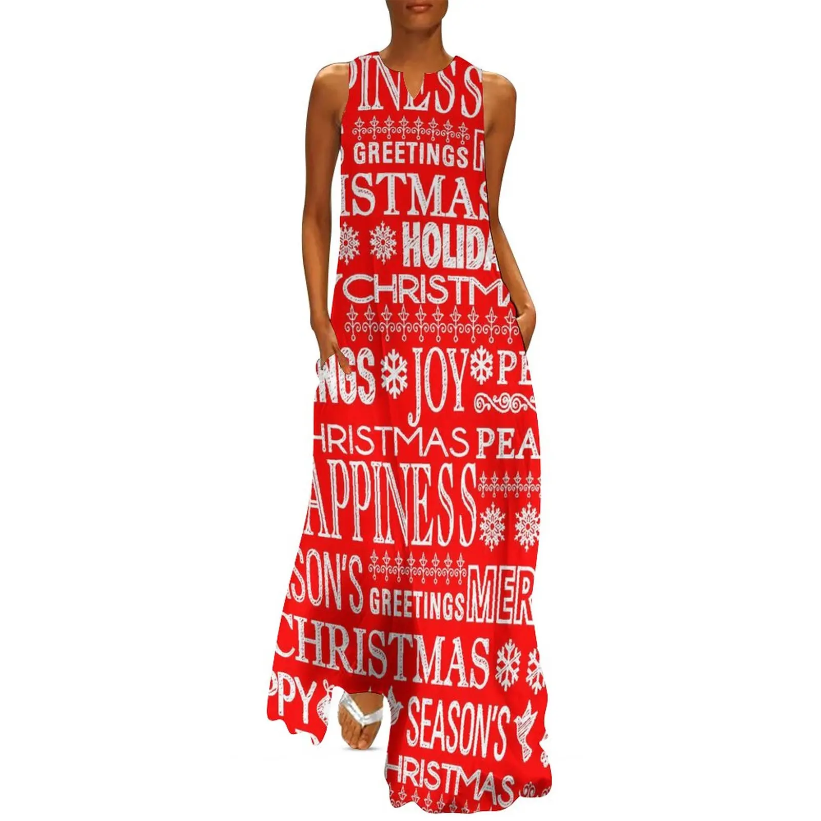 

Red White Letter Print Dress Merry Christmas Print Kawaii Maxi Dress Fashion Bohemia Long Dresses Woman V Neck Oversized Clothes