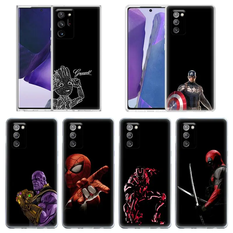 

Case For Samsung Note 20 Ultra 5G 8 9 Plus Funda Galaxy A50 A70s A30 A20 A01 Case Clear Cover Marvel Black Groot Captain America