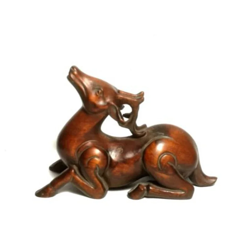 

Japanese Square Wood Hand Carved Deer Statue Old Desk Decorative Gift Collectibles