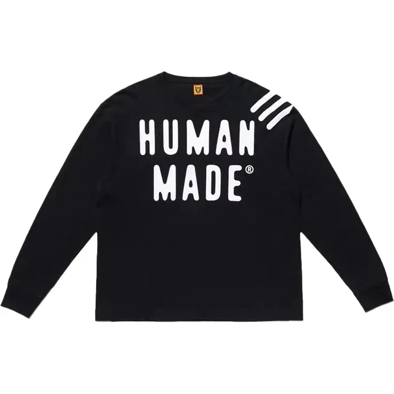 

Y2K Streetwear HUMAN Men Round Neck Long Sleeve Style White Stamp Duty T-shirts Y2k Women Casual Long Sleeves