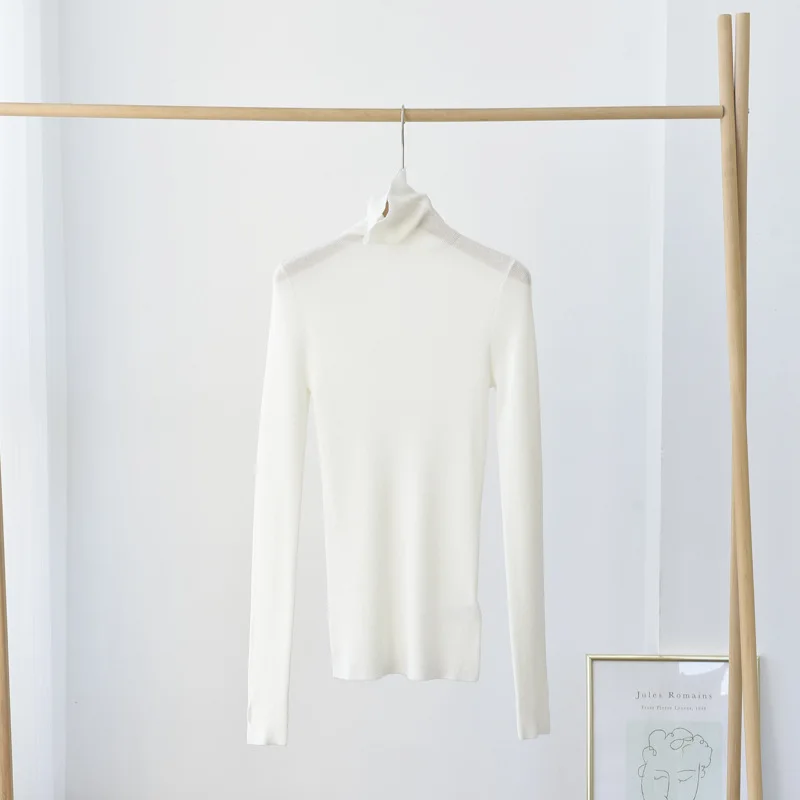 

Wool warm sweater high neck slim fit women's clothing Black