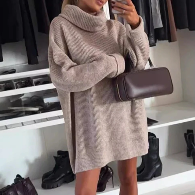 Женский вязаный свитер-водолазка элегантный Свободный теплый свитер с длинным