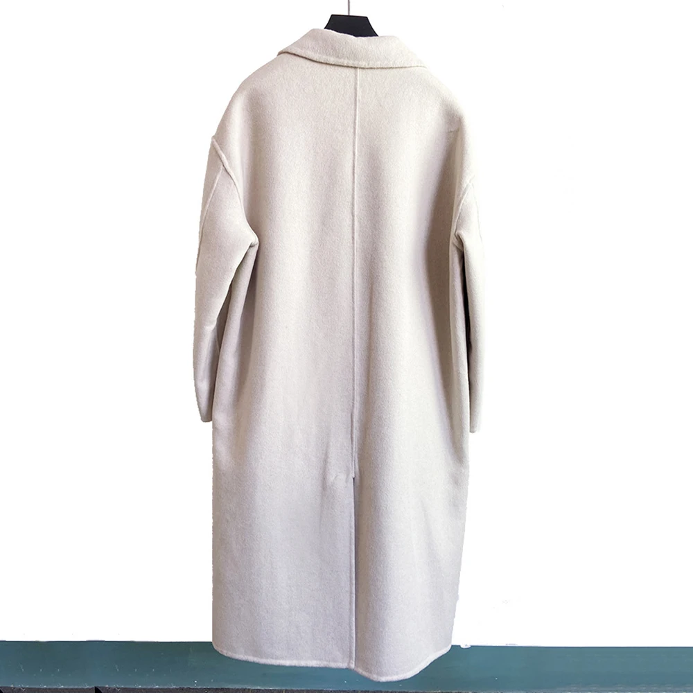Женское длинное шерстяное пальто на осень и зиму однотонное кашемировое