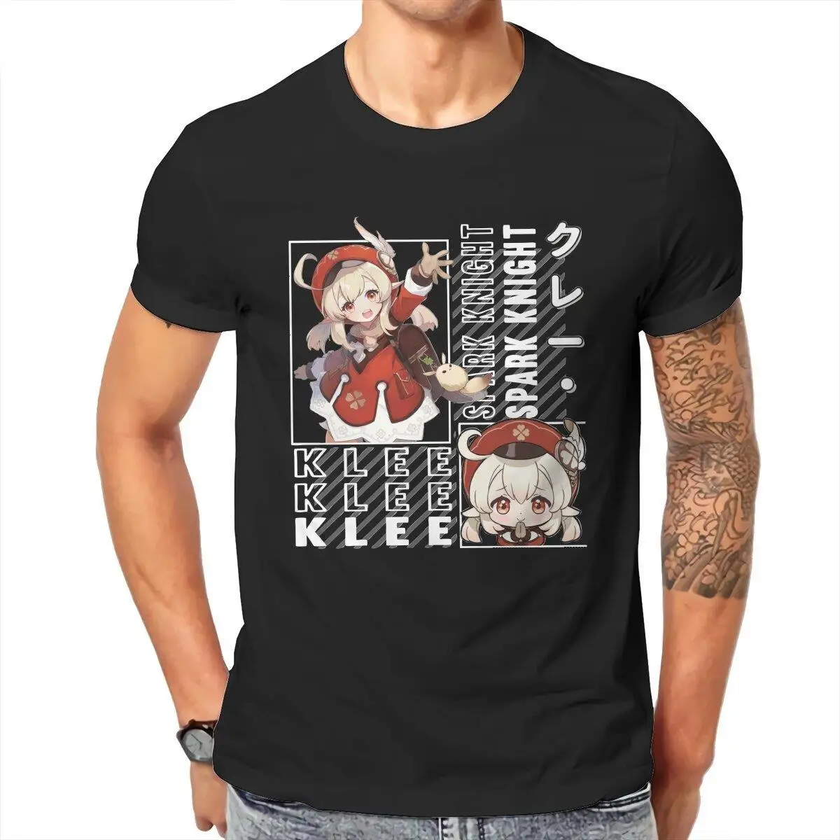 

Kawaii Klee футболки для мужчин Genshin Impact аниме винтажные хлопковые футболки с вырезом под горло футболки с коротким рукавом подарок на день рождения Одежда