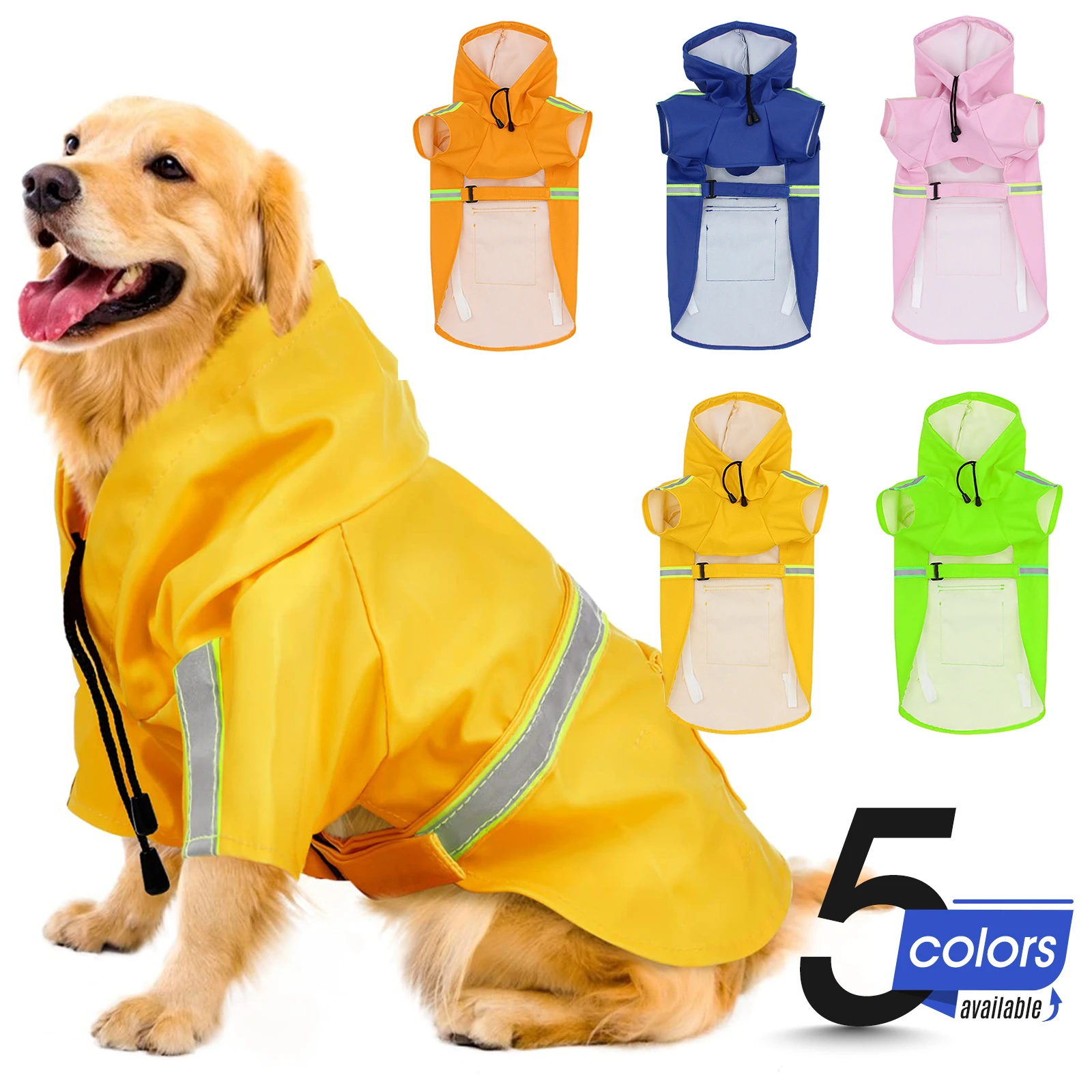 

Pet Clothes Dog Raincoat Waterproof Jacket Hood Reflective Adjustable Rainwear Lightweight Coat Harness Hole PC203