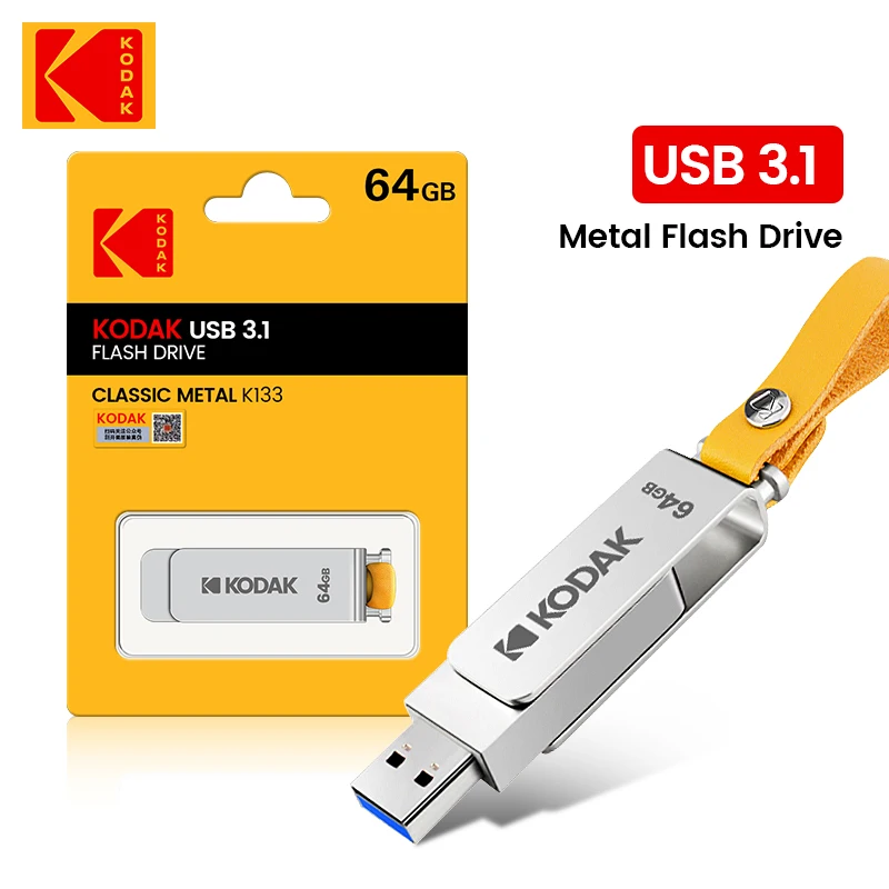 

Kodak Metal USB3.1 Flash Drives K133 64GB 128GB 256GB rotating pen drive memory disk 256gb 128gb 64gb Cle usb stick For Notebook